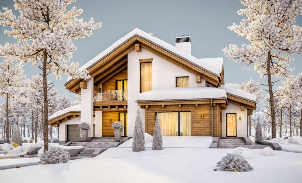 istock 3d rendering of modern cozy house in chalet style 888347148
