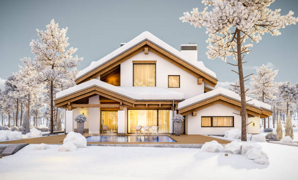 istock 3d rendering of modern cozy house in chalet style 888347204