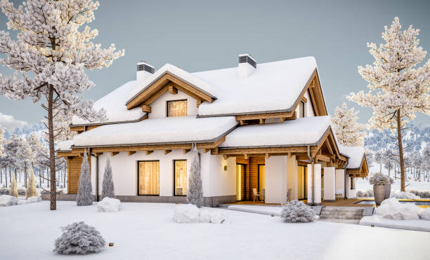 istock 3d rendering of modern cozy house in chalet style 888347216