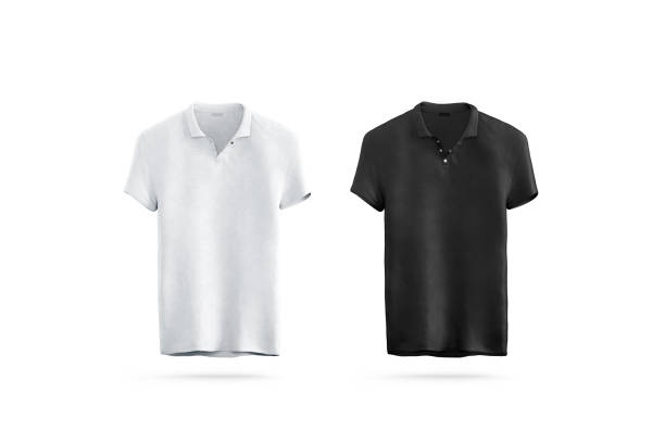 istock Blank black and white polo shirt mock up isolated, front view 888350908