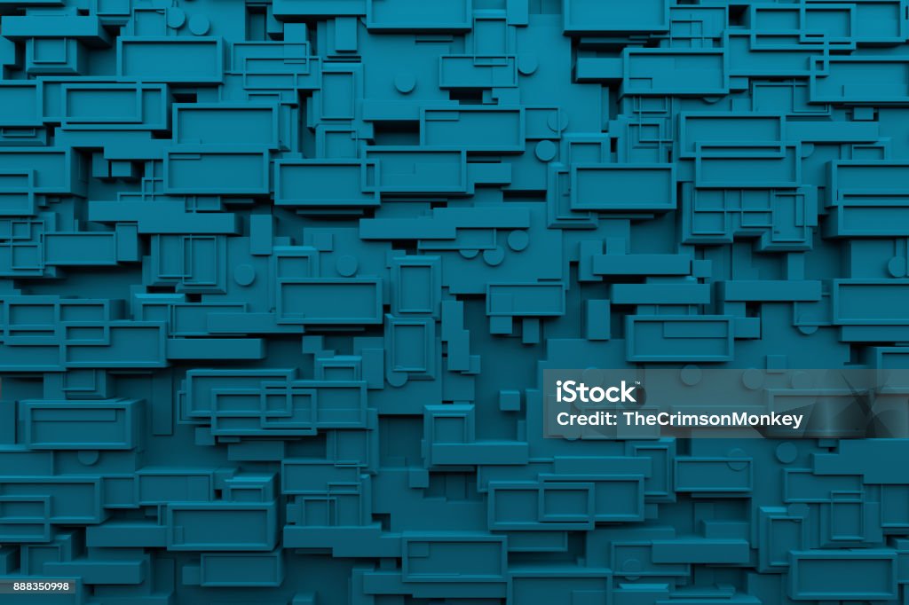 Abstract Blue Wall Background High resolution digital image of a blue wall composed of interlocked and overlaid geometric shapes. Abstract Stock Photo