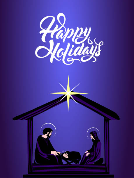 Christmas Christian nativity scene Christmas Christian nativity scene with baby Jesus in the manger in silhouette, and star of Bethlehem vector eps 10 nativety stock illustrations