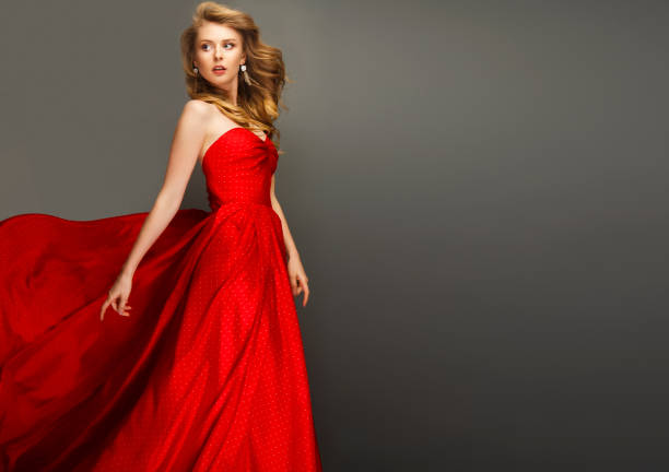 Beautiful young women dressed elegantly Wearing a red dress