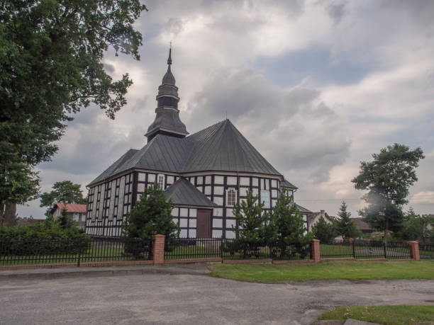 Brzezie, Poland - July 28, 2016: Wooden, historic church in the West Pomerania region of Poland