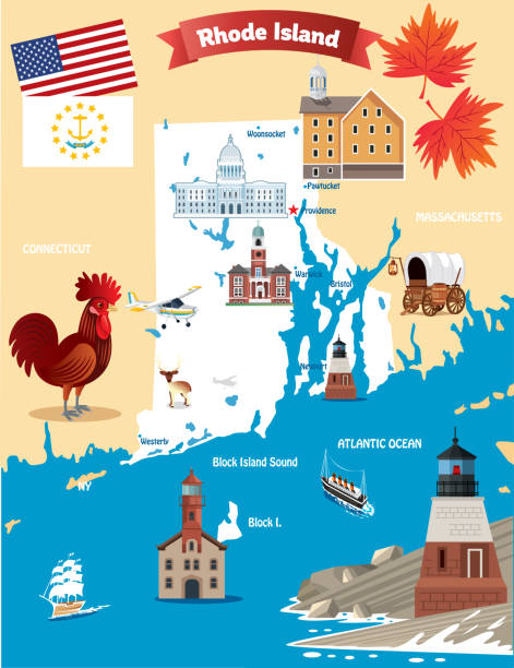 Cartoon map of Rhode Island Cartoon map of Rhode Island State providence house stock illustrations