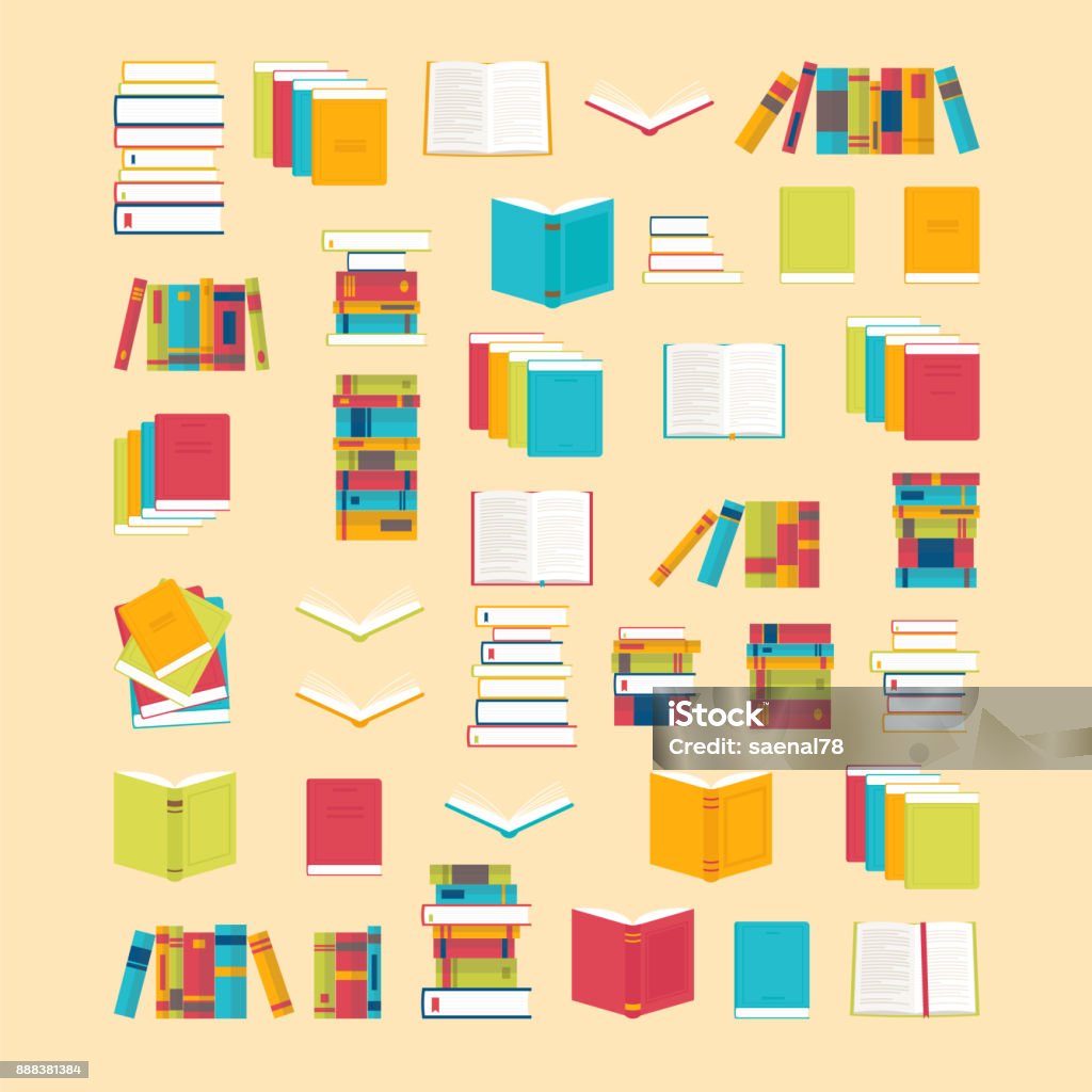 Book icons set in flat style for your design. School books background. Library, bookstore. Education concept Book icons set in flat style for your design. School books background. Library, bookstore. Education concept. Vector illustration Book stock vector