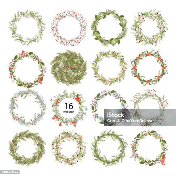 Cute Hipster Wreaths Stock Illustration - Download Image Now - Wreath, Laurel Wreath, Christmas