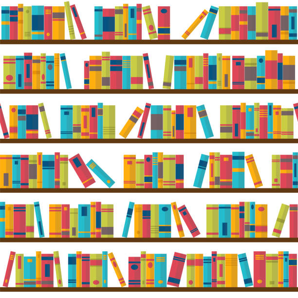 Seamless pattern with books on bookshelves. Library, bookstore. Flat design Seamless pattern with books on bookshelves. Library, bookstore. Flat design. Vector illustration rows of books stock illustrations