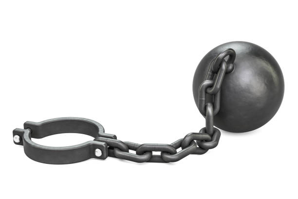 istock Prison shackle with chain, 3D rendering isolated on white background 888387974