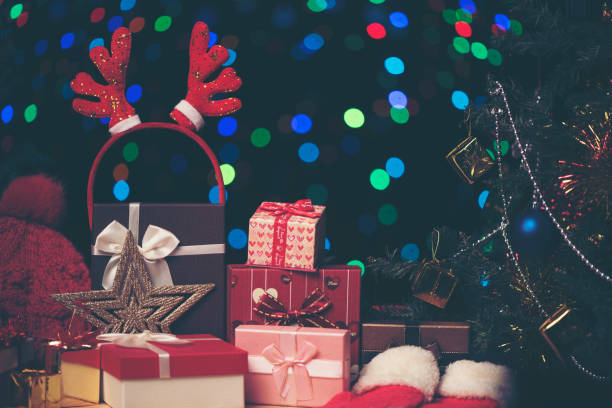 istock Christmas and New year 2018, Gift box with night bokeh light 888398296