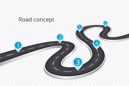 Winding 3d road infographic concept on a white background. Timeline template. Vector illustration