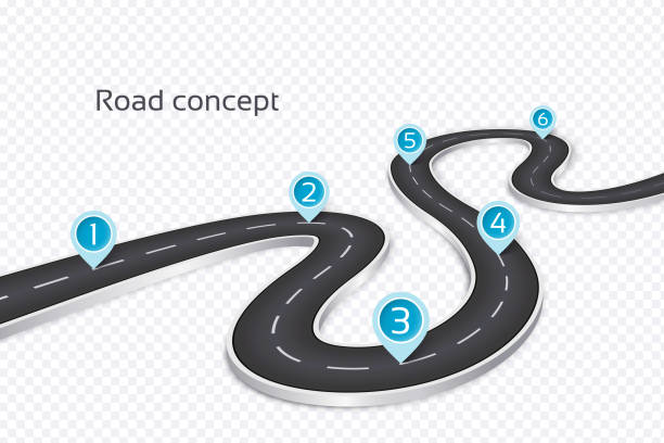 Winding 3d road infographic concept on a white background. Timel Winding 3d road infographic concept on a white background. Timeline template. Vector illustration half dozen stock illustrations