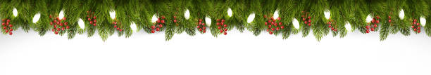 ilustraciones, imágenes clip art, dibujos animados e iconos de stock de junta de vacaciones de navidad con ramas de árbol y garland. vector. - holiday lights