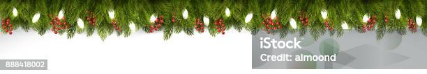 Christmas Holiday Board With Branches Of Tree And Garland Vector Stock Illustration - Download Image Now