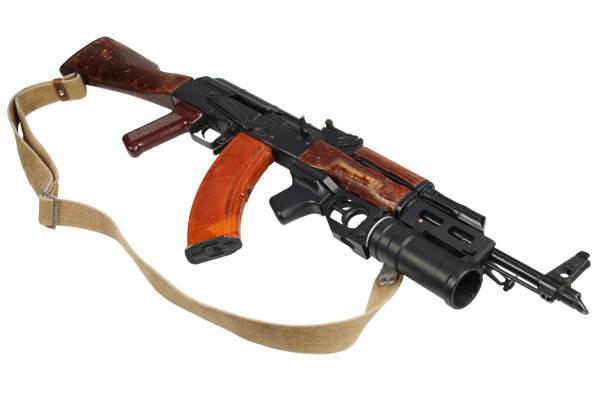 istock AK - 47 with underbarrel grenade launcher on white 888425384
