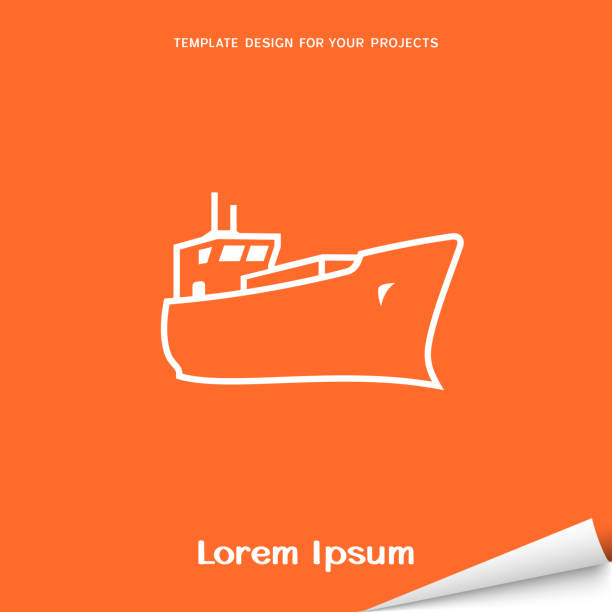 illustrations, cliparts, dessins animés et icônes de bannière orange avec icône de navire de cargaison - fret cargo blanc maquette