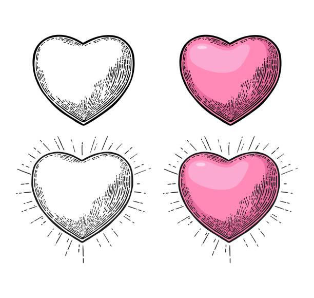 ilustrações de stock, clip art, desenhos animados e ícones de heart with rays. vector black vintage engraving illustration - heart shape illustrations