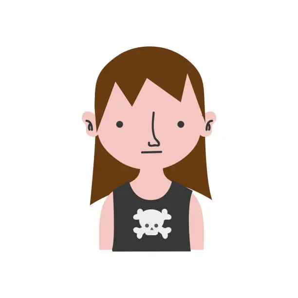 Vector illustration of colorful boy rocker with skull t-shirt and long hair