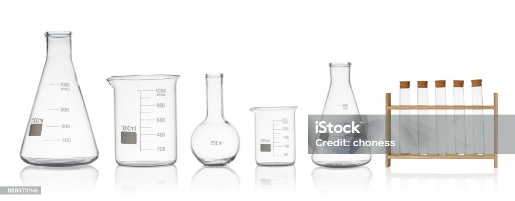 Laboratory glassware set isolated on white background Equipment Stock Photo