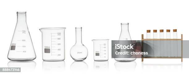Laboratory Glassware Set Isolated On White Background Stock Photo - Download Image Now