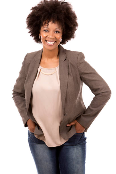 black casual woman on white background