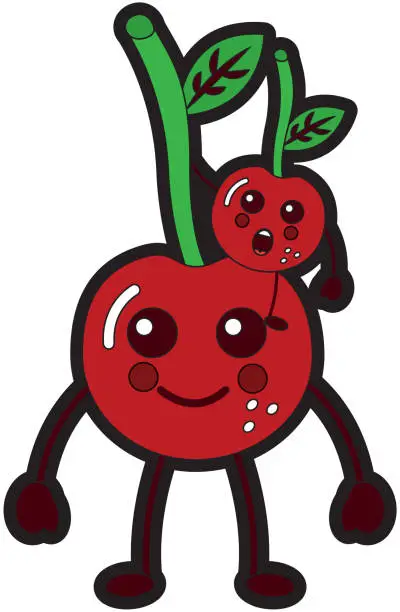 Vector illustration of kawaii two cartoon fruit cherry cute
