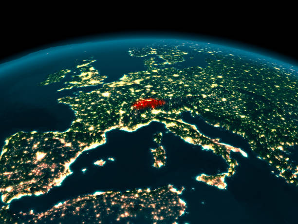 istock Orbit view of Switzerland at night 888502988