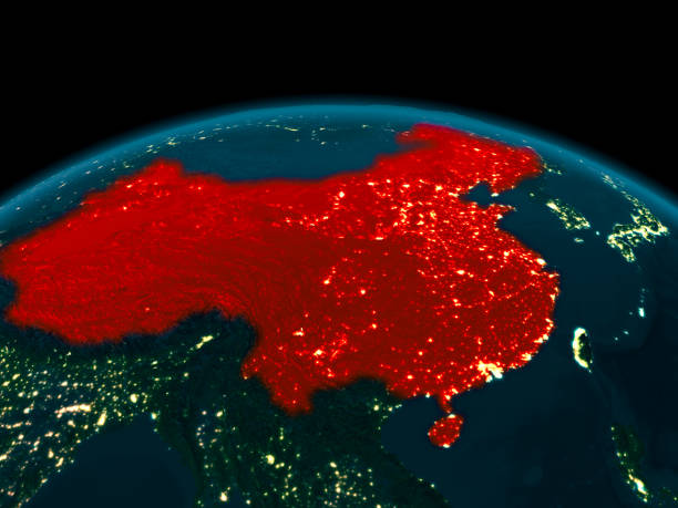 istock Orbit view of China at night 888503060