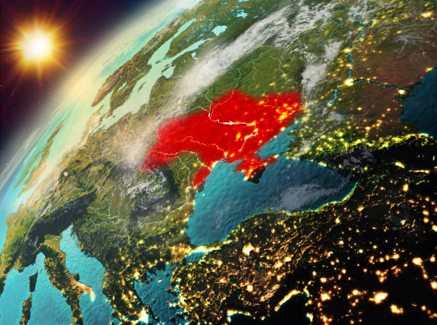 istock Ukraine on planet Earth in sunset 888503372