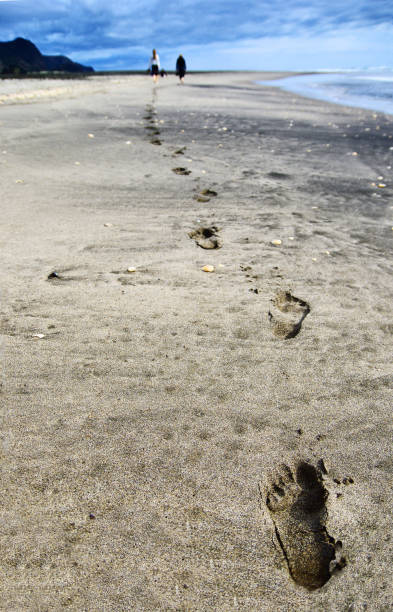 istock Footprints in the sand. Walking on the beach. 888503906