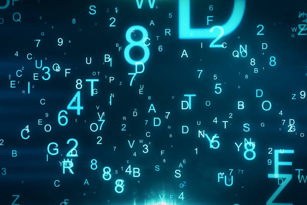 istock Technological background with flying letters and figures 3d illustration 888511788