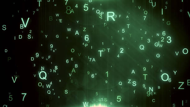 istock Technological background with flying letters and figures 3d illustration 888511836