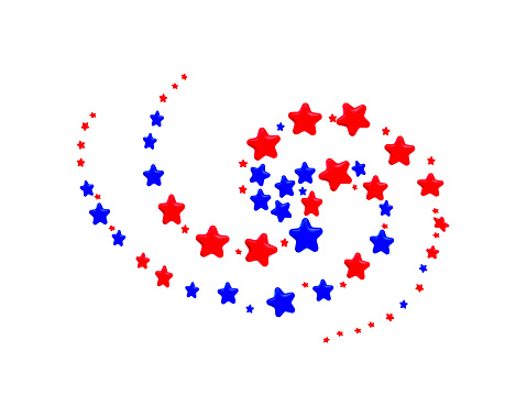 red and blue stars in spiral pattern on white background