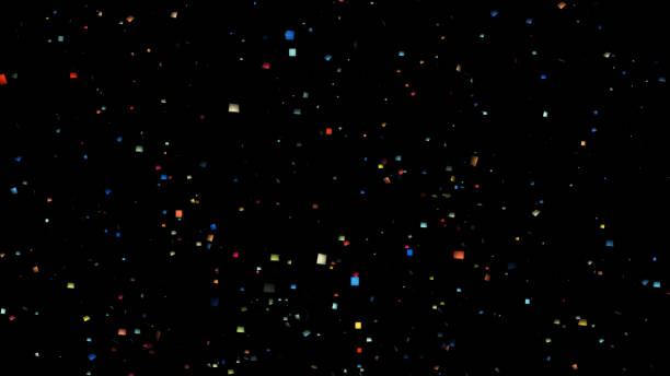 istock Falling of multi-colored confetti on a black background isolated 3d illustration 888514414