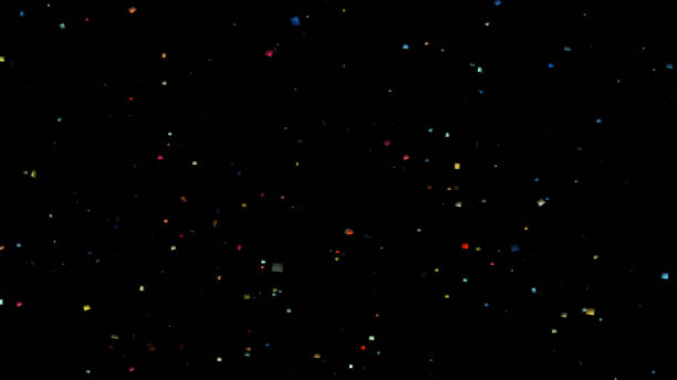 istock Falling of multi-colored confetti on a black background isolated 3d illustration 888514418