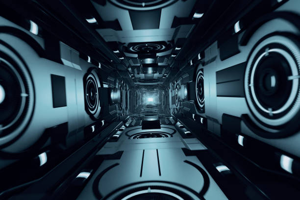 istock Abstract flight in an abstract metal futuristic corridor 3d illustration 888514810