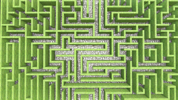 istock 3d illustration flight over labyrinths from grass walls 888515126