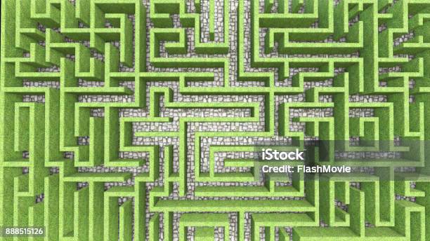 3d Illustration Flight Over Labyrinths From Grass Walls Stock Photo - Download Image Now