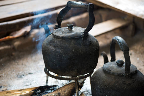 Old fashion kettle on a fire