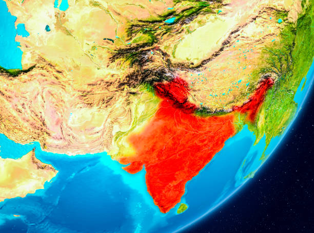 istock Orbit view of India in red 888526370