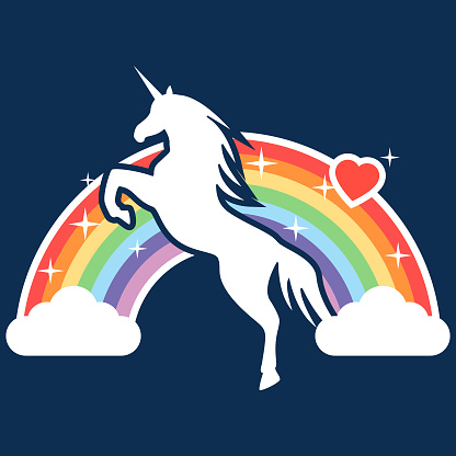 Vector illustration of a Unicorn on a rainbow background.