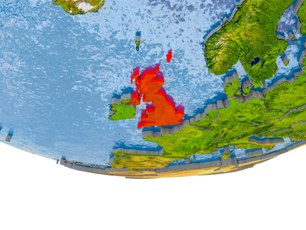 istock United Kingdom in red on Earth model 888546112
