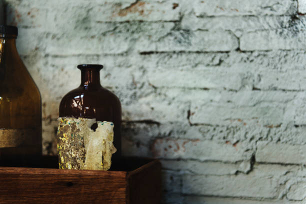 istock Closeup of glass bottles 888546720