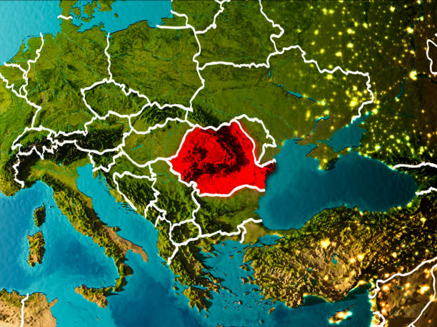 istock Map of Romania on Earth 888549116
