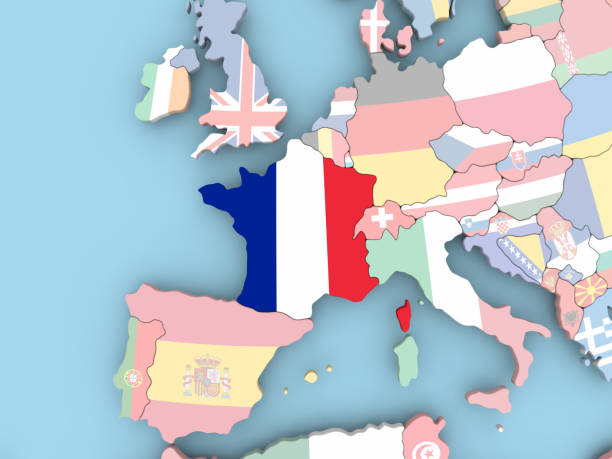 istock Map of France with flag on globe 888549428