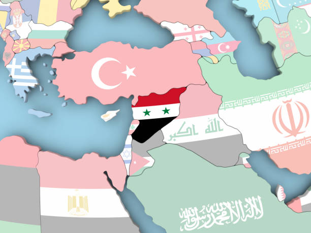 Syria with embedded flag. 3D illustration. 3D model of planet created and rendered in Cheetah3D software, 7 Dec 2017.