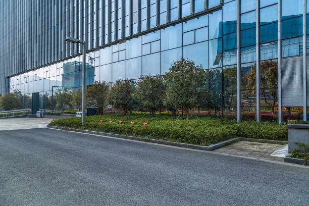 istock Empty urban road and modern buildings 888559432