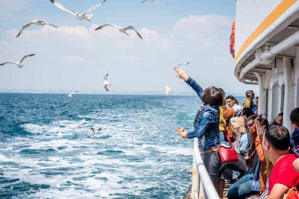 People go by ferry through Marmara sea to Princes islands stock photo