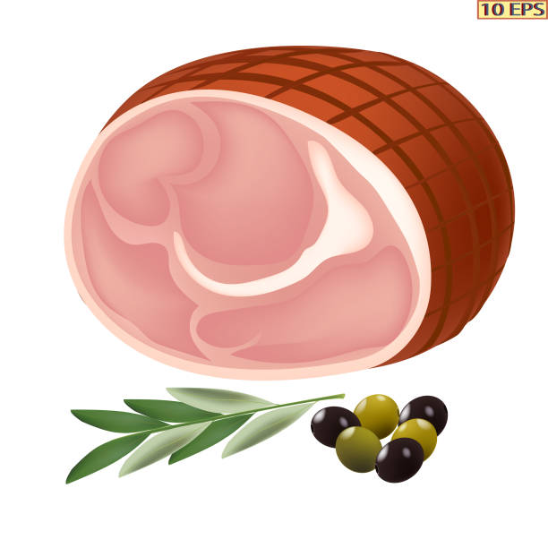 stockillustraties, clipart, cartoons en iconen met ham-pictogram. gerookte varkensvlees. ham varkensvlees geïsoleerd op een witte achtergrond. vector. - rookworst