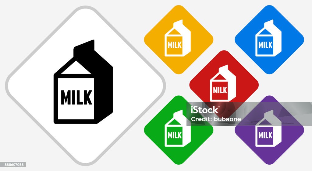 Milk Carton Color Diamond Vector Icon Milk Carton Color Diamond Vector Icon. The icon is black and is placed on a diamond vector button. The button is flat white color and the background is light. The composition is simple and elegant. The vector icon is the most prominent part if this illustration. There are five alternate button variations on the right side of the image. The alternate colors are red, yellow, green, purple and blue. Black Color stock vector